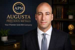 Augusta Precious Metals founder Isaac Nuriani and corporate ambassador Joe Montana representing the company's education-first philosophy