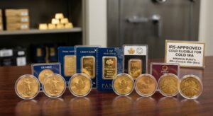 Examples of IRS-approved gold coins and bars eligible for a Gold IRA